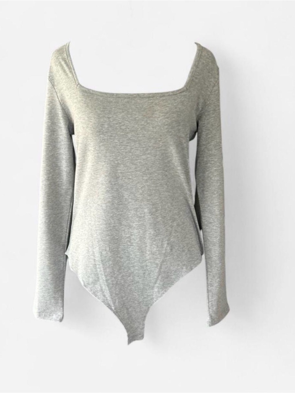 Women's Grey Long-Sleeve Square Neck Bodysuit